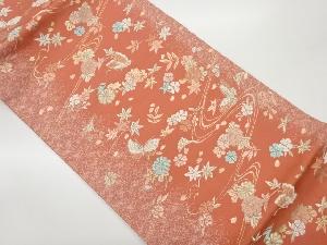 吹き寄せに流水・蝶模様織出し名古屋帯